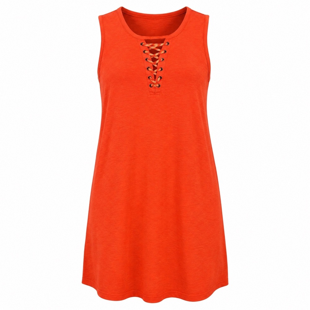 Democracy 1X Orange Lace Up Tank Dress Sleeveless Casual Stretch Knit Plus